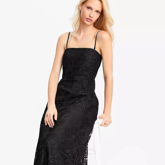 LOFT Floral Lace Strapless Midi Pocket Dress - Picture 3 of 3